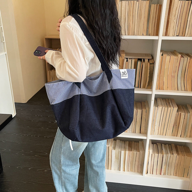 Korean Style Fashion Color Contrast Denim Niche Western Commuter Tote Bag