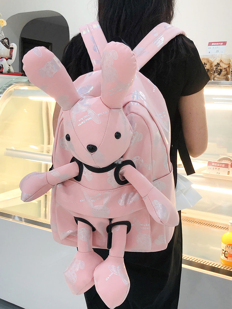 Stylish Doll Cute Rabbit Cartoon Three-dimensional Leisure Backpack
