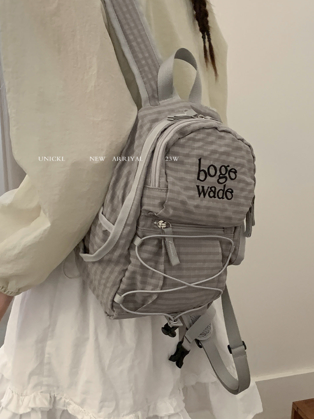 Korean Style Stylish Lightweight Leisure Simple Plaid Women's Backpack