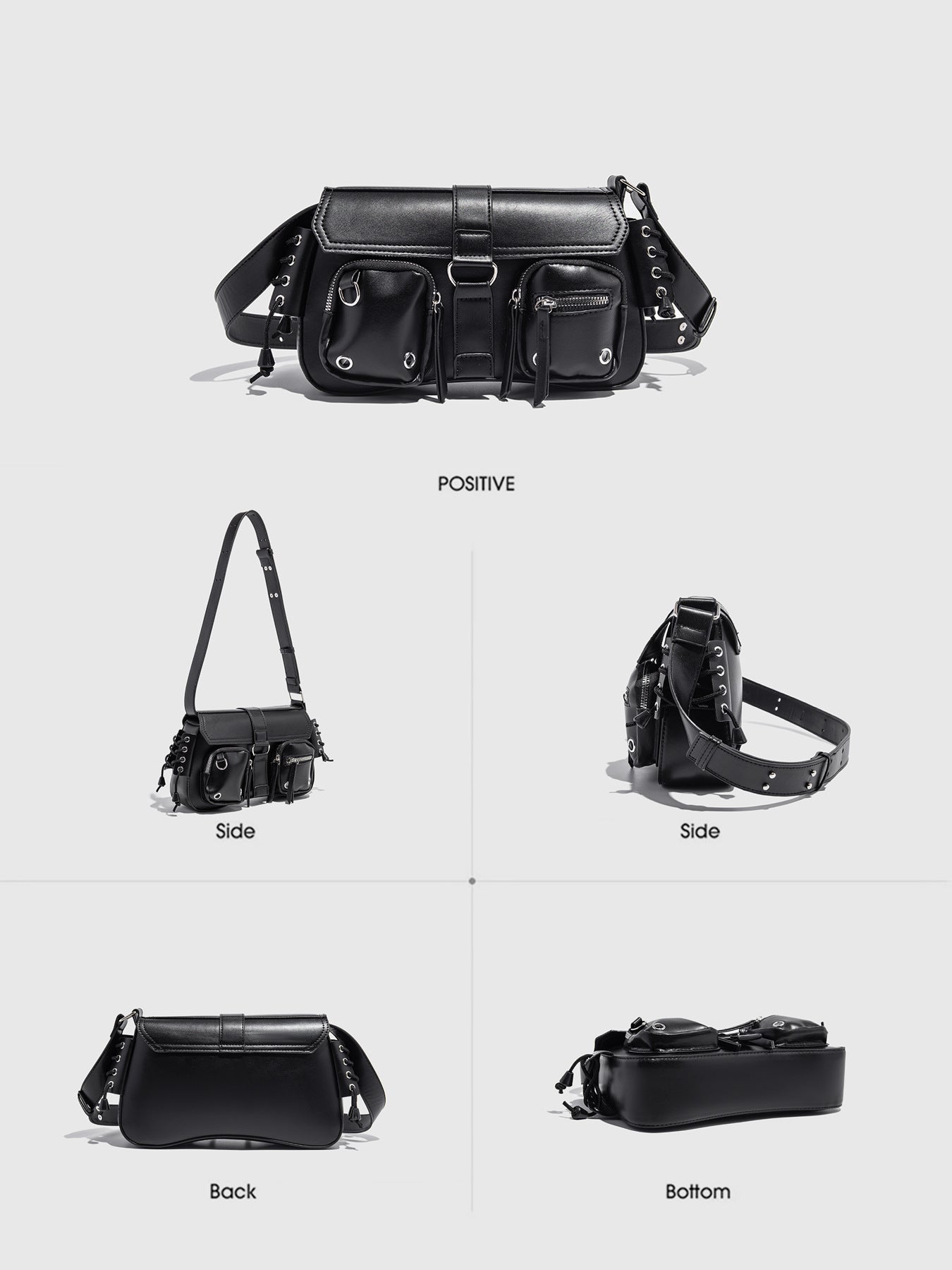 Pretty Black Advanced Texture Motorcycle Niche Underarm Bag