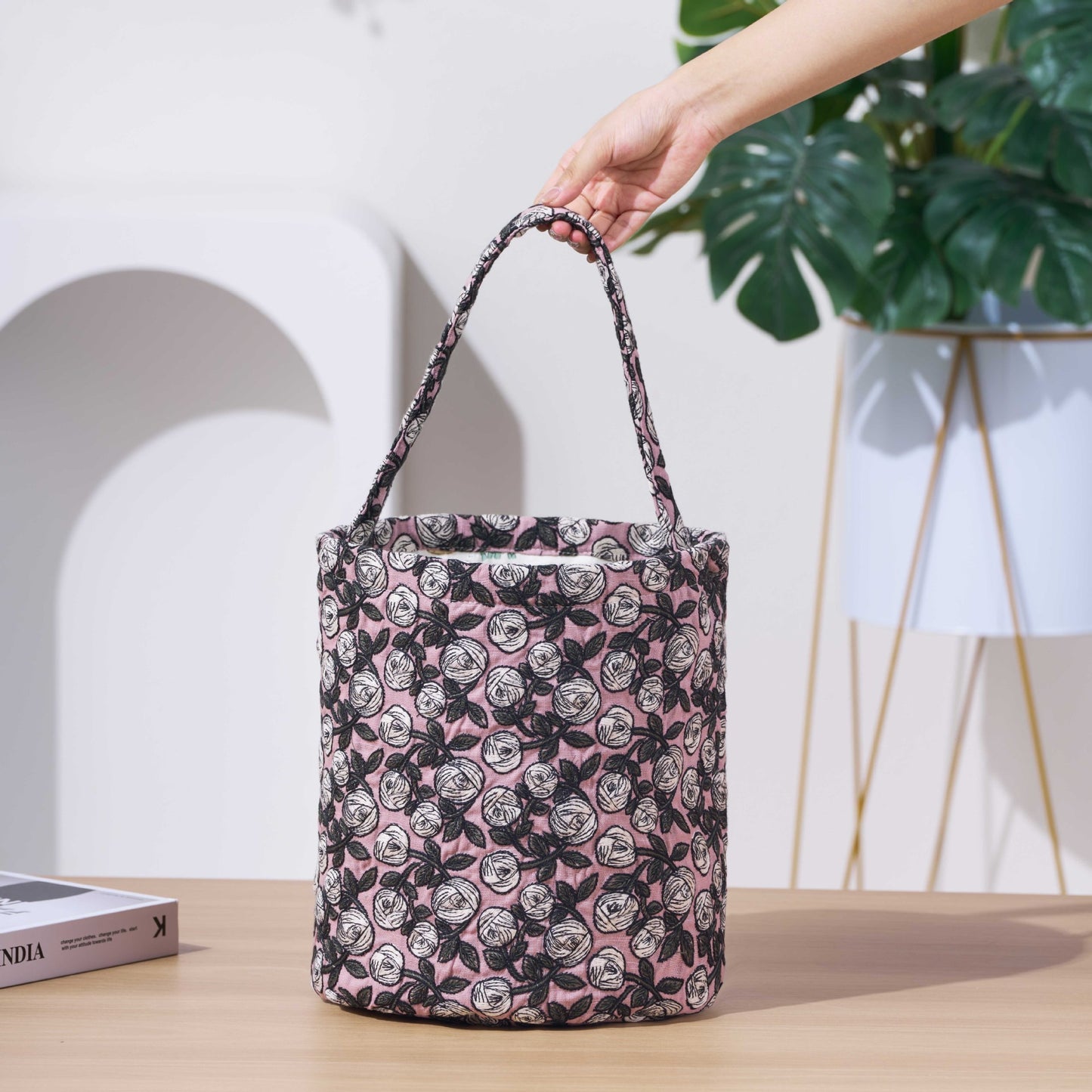 Check Cotton Linen For Going Out Simple Large Handbags
