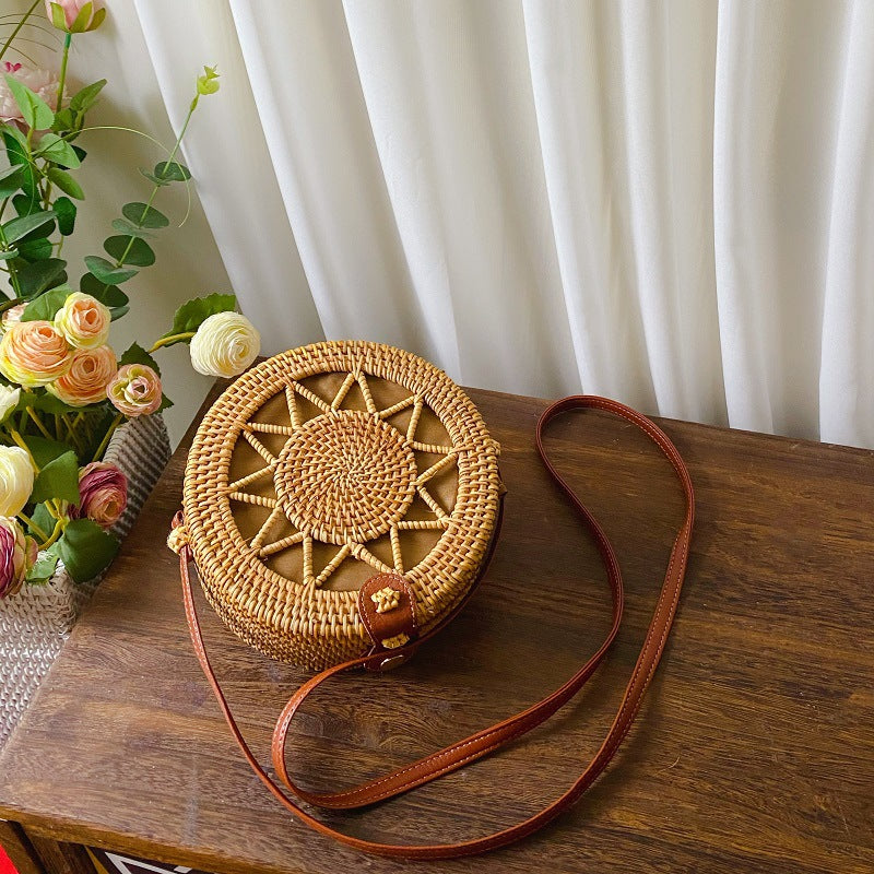 Women's Vietnam Rattan Woven Round Storage Straw Seaside Women's Shoulder Bag
