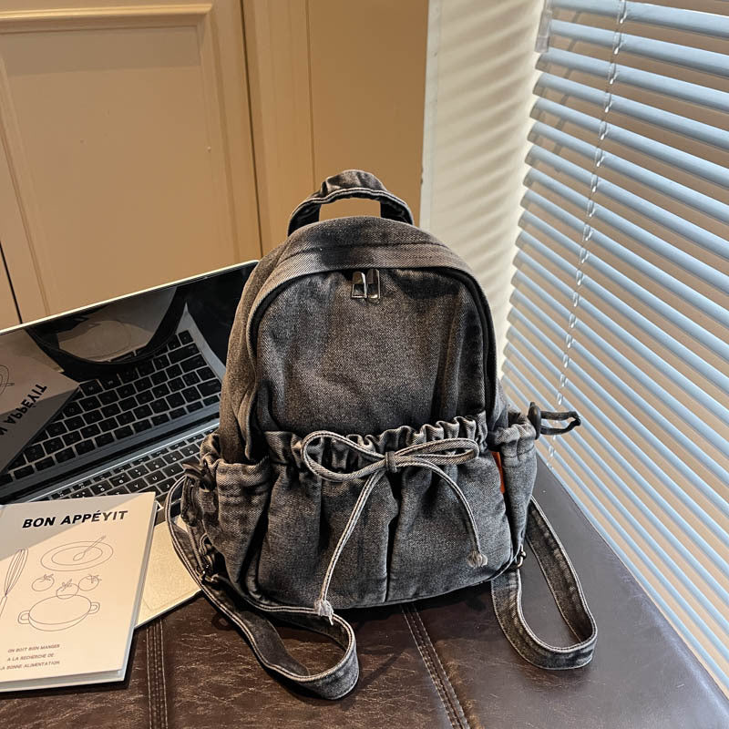 Retro Washed Denim Simple Leisure Style Backpacks