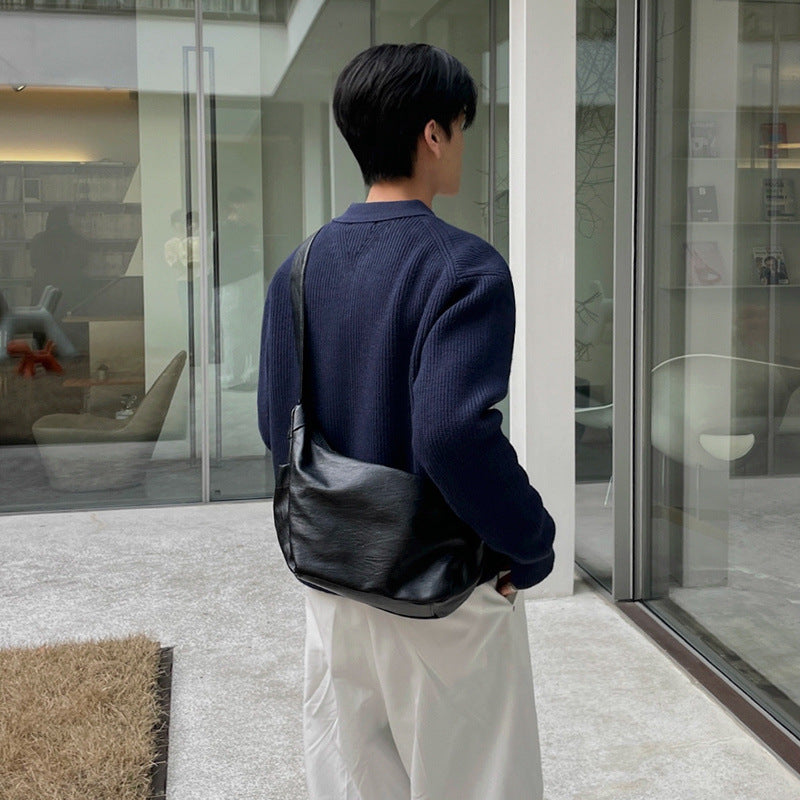 Men's Simple Style Leather Large Capacity Riding Commuter Leisure Fashion Shoulder Bags