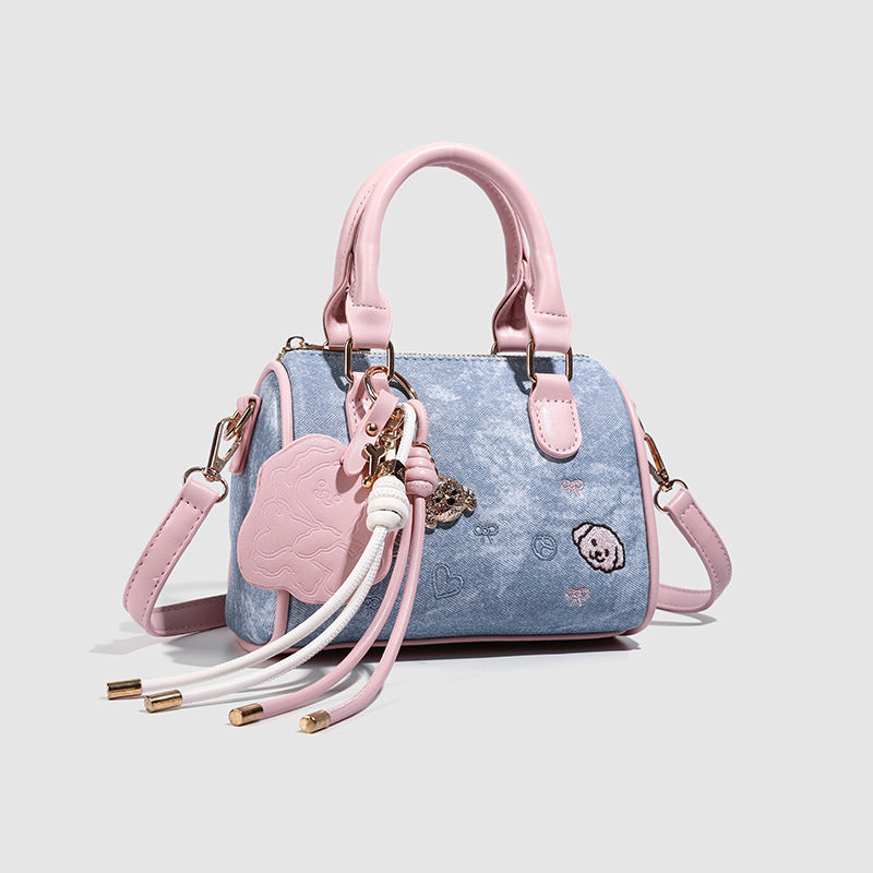 Women's Soft Pink Pillow Denim Fashion Portable Women's Messenger Bag