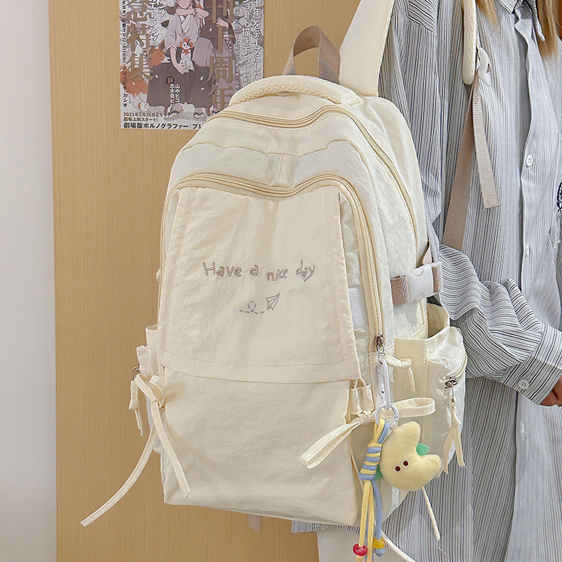 Women's Capacity Solid Color Simple Junior High Backpacks