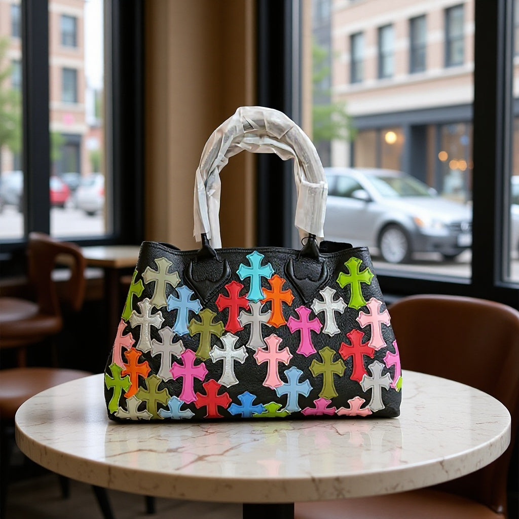 Women's Crowe Fashion Genuine Leather Portable Color Tote Bag