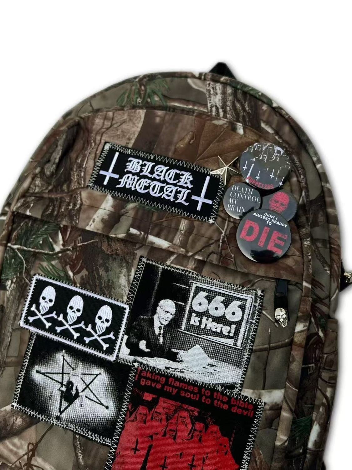 Leaves Camouflage Cross Subculture Rock Dark Punk Leisure Backpack