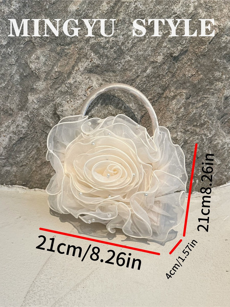 Women's Fairy Three-dimensional Pink Yarn Fluffy Large Flower Wedding Women's Handbag