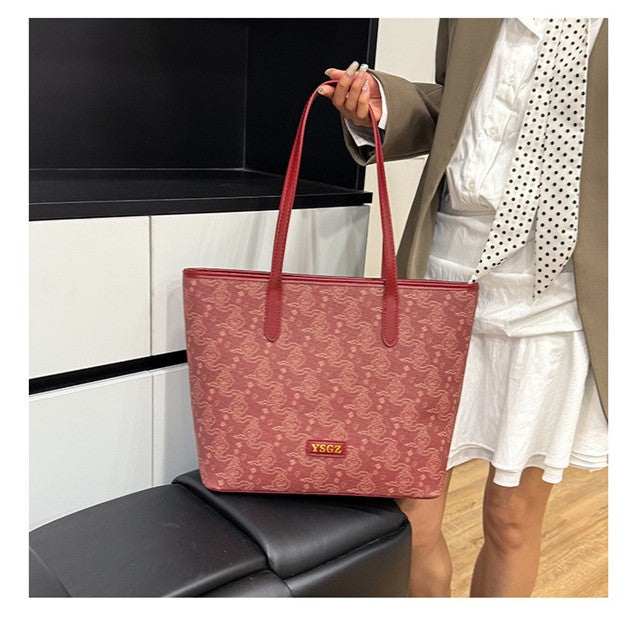 Women's Chinese Style Joint Red Bridal Commuter Tote Bag