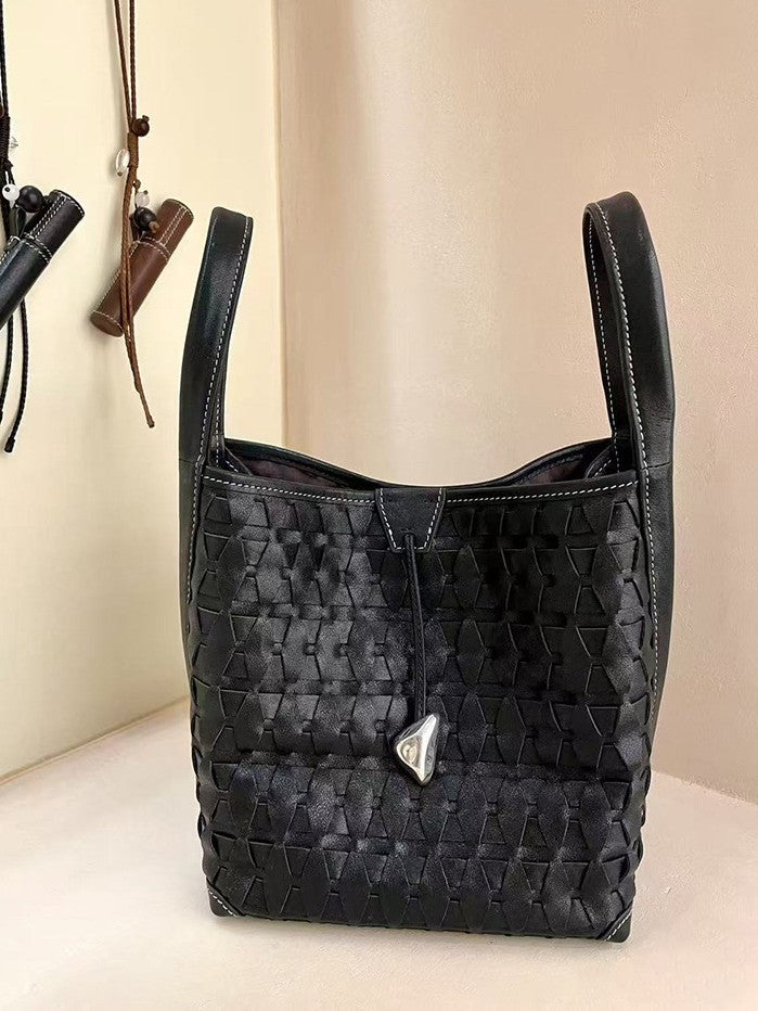 Bamboo Basket Rhombic Ribbed Fashionable Vegetable Handbags