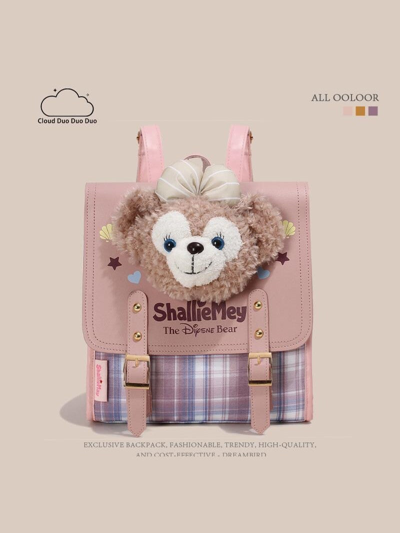 Plush Cute Cartoon Heart Plaid Design Women's Backpack