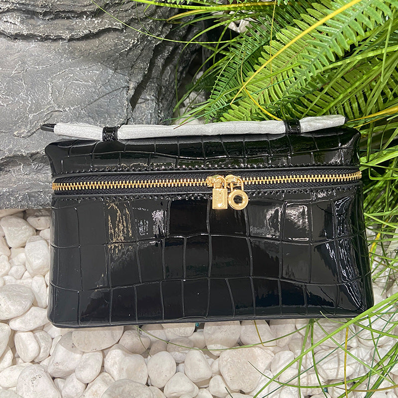 Women's Stone Pattern Lunch Box Genuine Leather Women's Messenger Bag