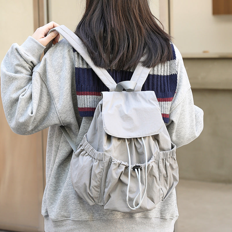 Style Nylon Drawstring Fashionable Pleated Commuter Simple Fresh Women's Backpack