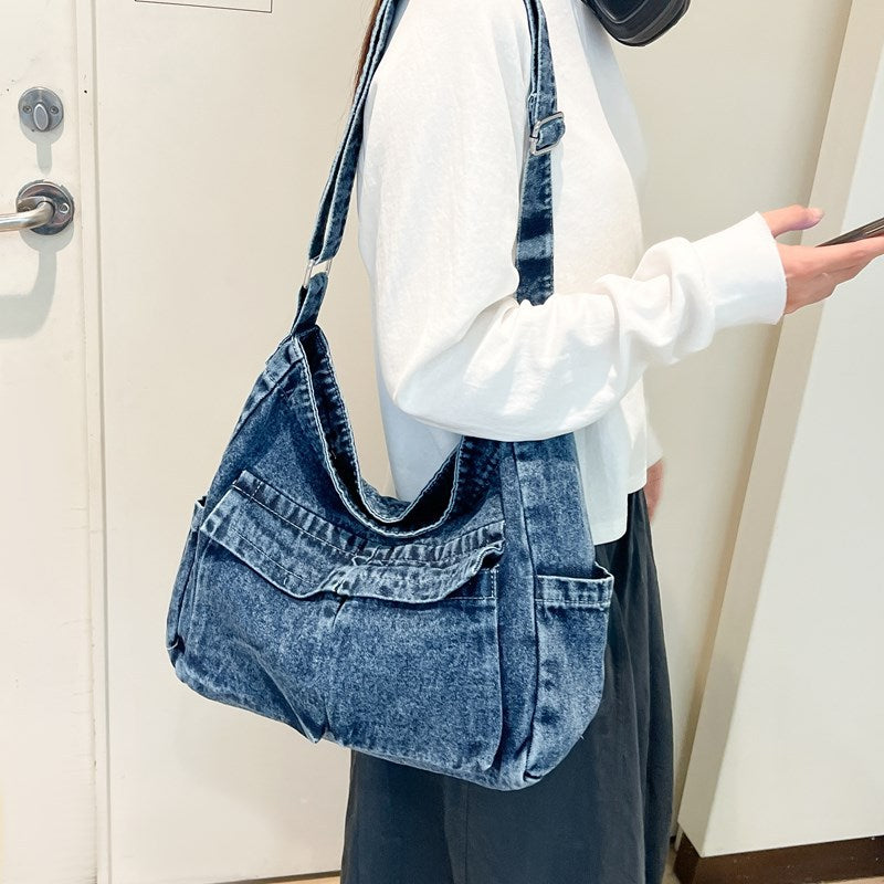 Retro Denim Art Class Make-up Korean Style Women's Shoulder Bag