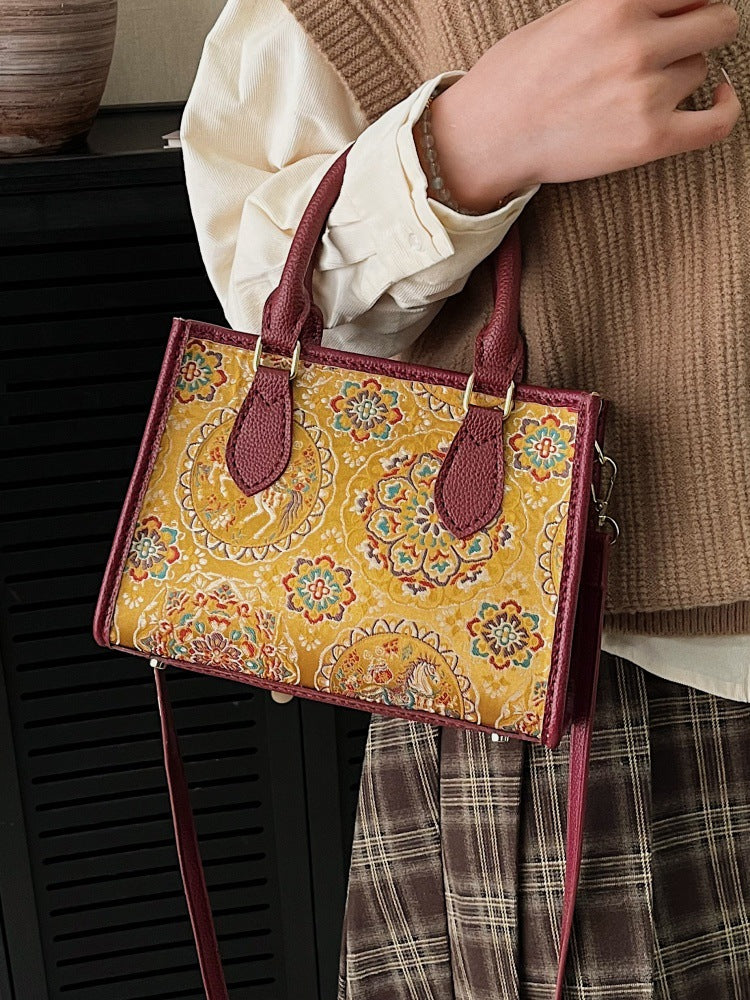 Women's Material Cloth National Style Homemade Contrast Color Tote Bag