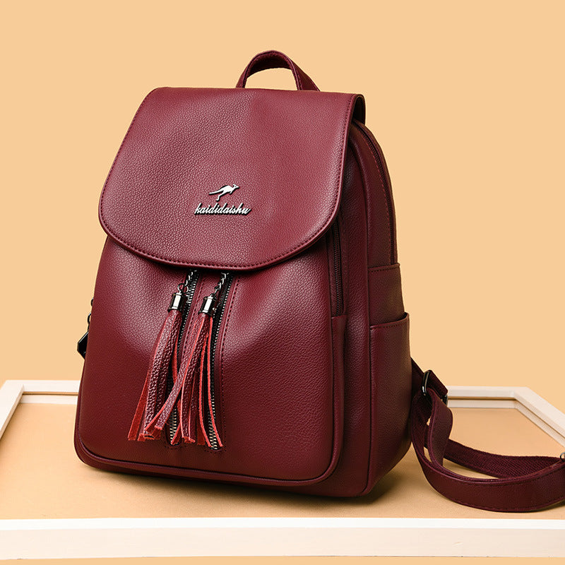 Women's Fashionable Large Capacity Soft Leather Trendy Backpacks