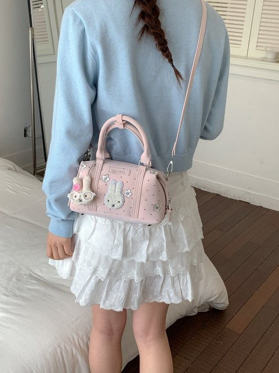 Women's Korean Style Flower Embroidered Miffy Rabbit Design Cute Polka Bags
