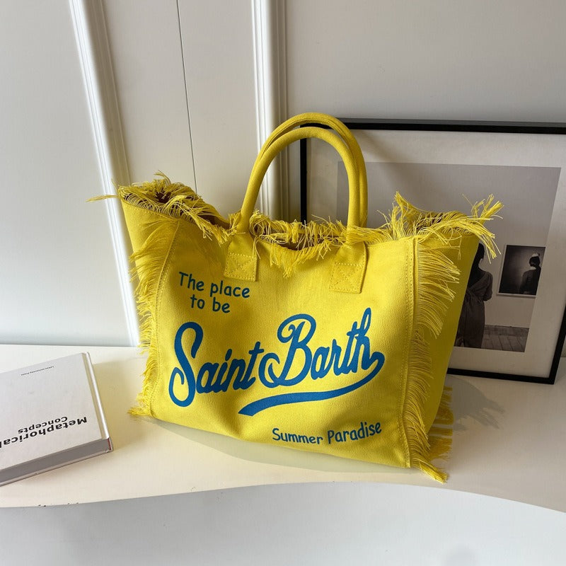 Beach Large Capacity Commuter Handmade Tassel Denim Tote Bag