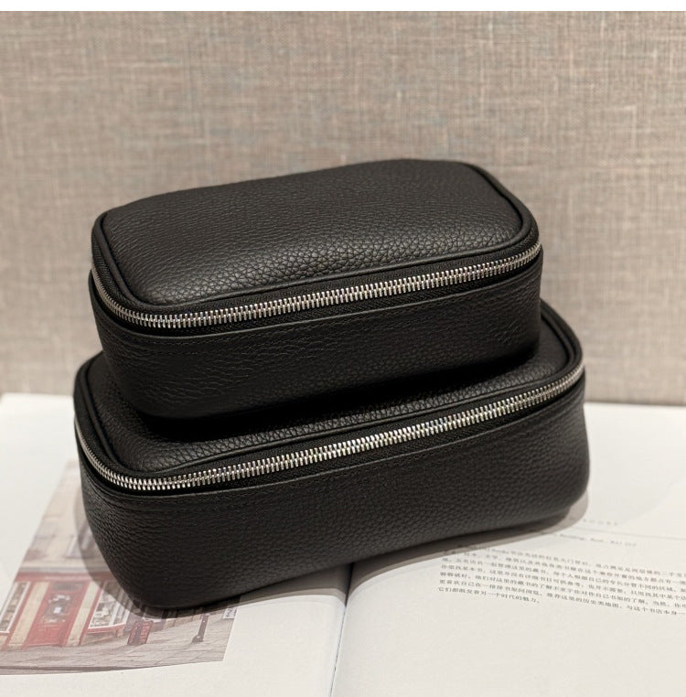 Luxury Genuine Leather Portable Clutch Storage First Layer Cowhide Makeup Bag