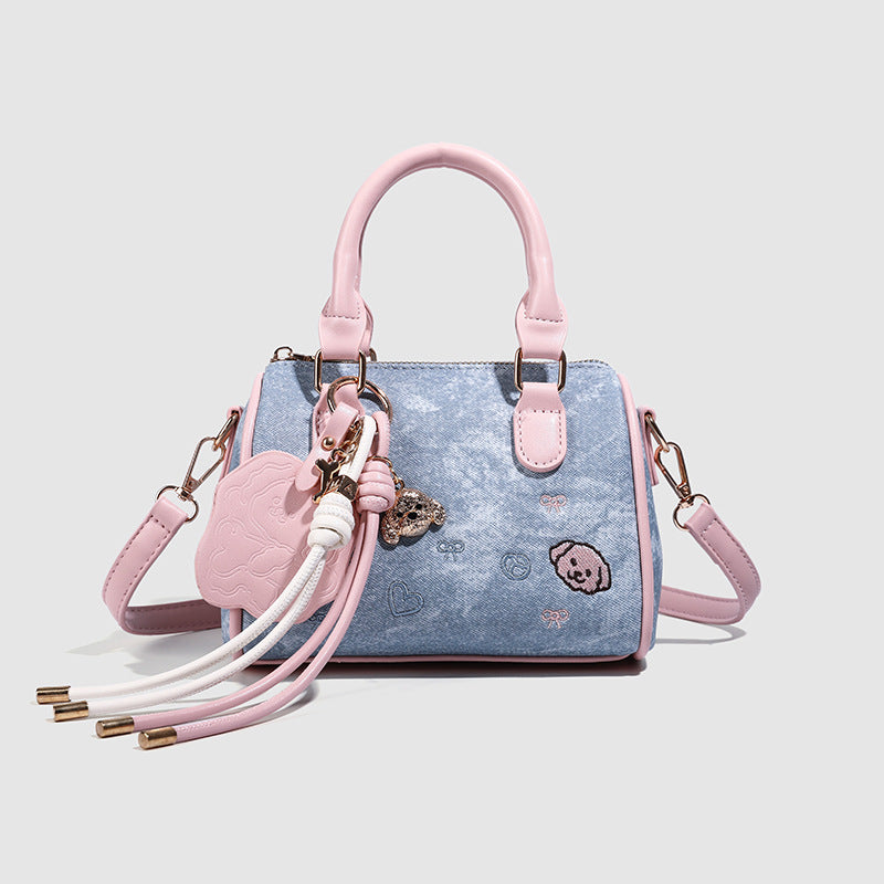 Women's Soft Pink Pillow Denim Fashion Portable Women's Messenger Bag