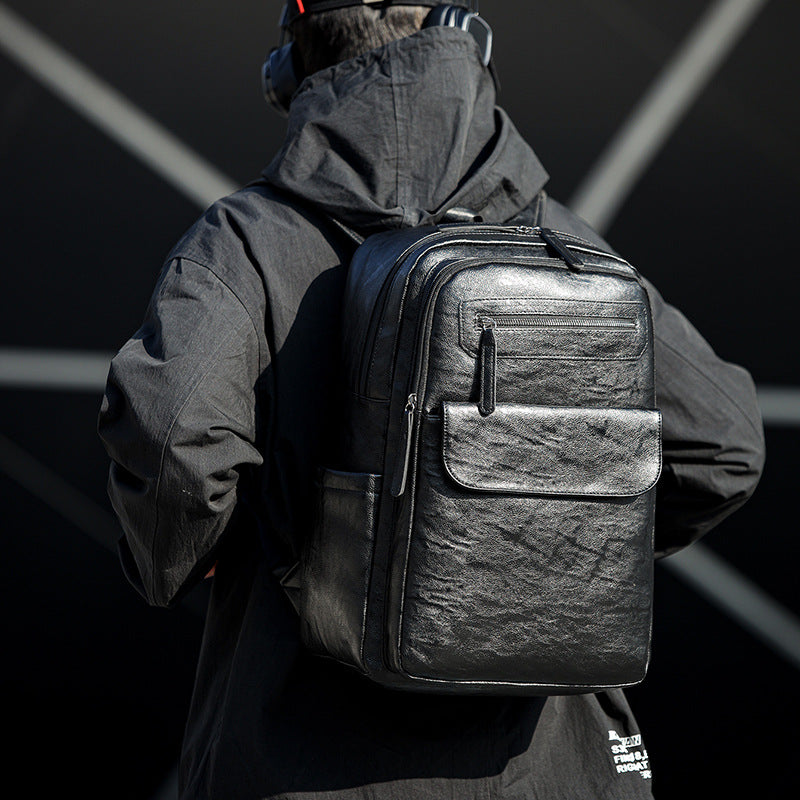 Creative Men's Large Capacity Computer Leather Leisure Backpack