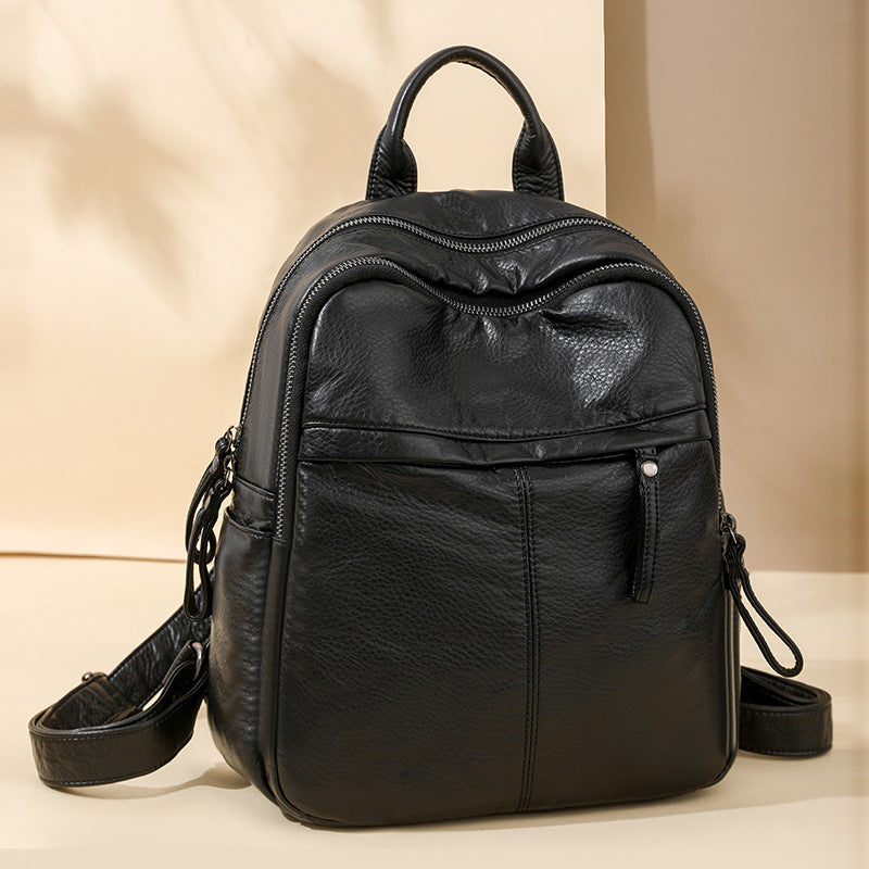 Women's Fashion Soft Leather Versatile Large Capacity Korean Women's Backpack