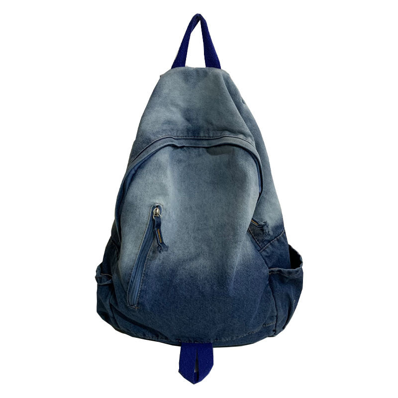 Women's Washed Denim Fashion Gradient High College Korean Style Leisure Backpack