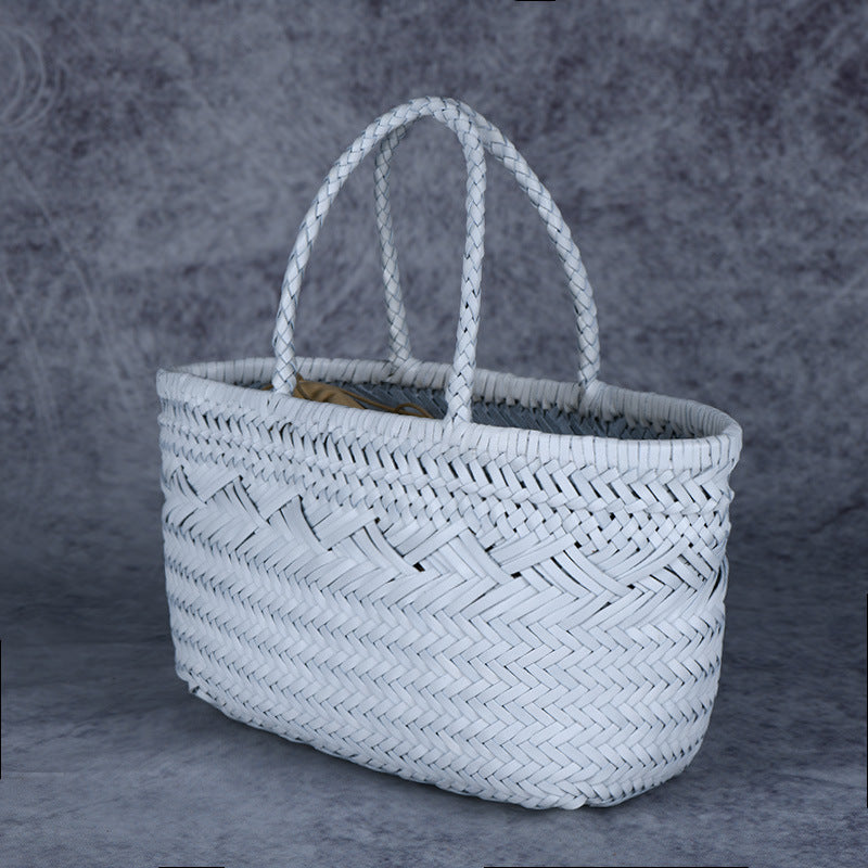 First Layer Cowhide Vegetable Basket Vintage Women's Handbag