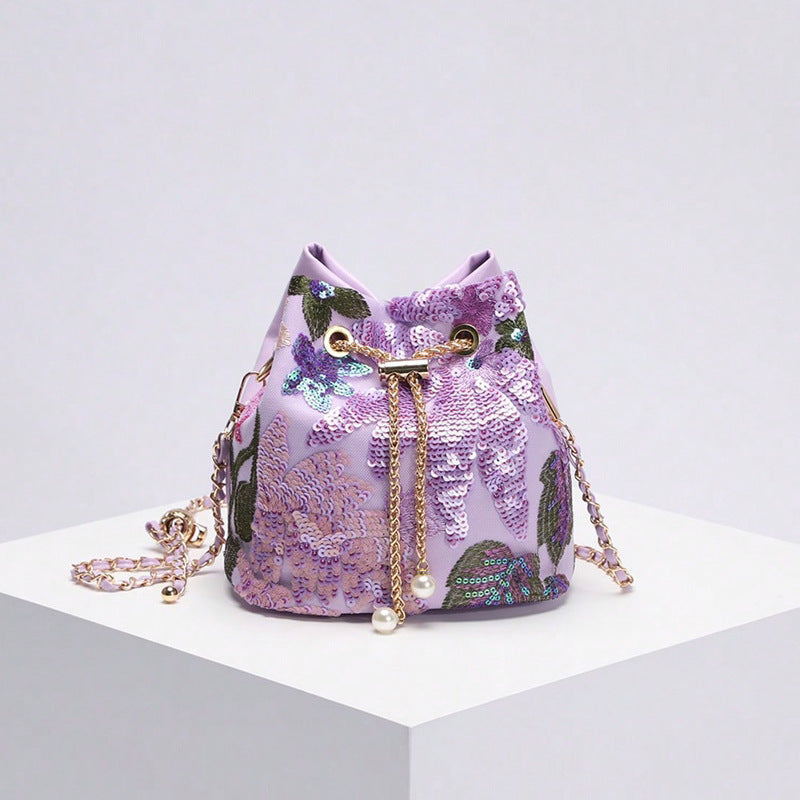 Women's Style Retro National Artistic Mesh Embroidered Flower Sequined Bags