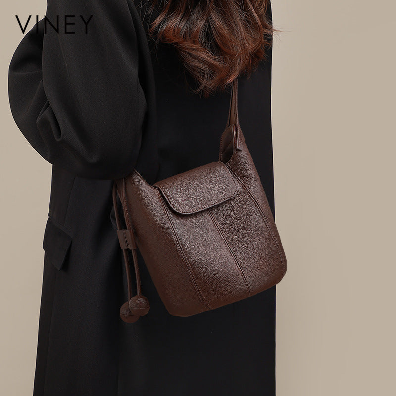 Women's Genuine Leather High Sense Retro Bucket Bags