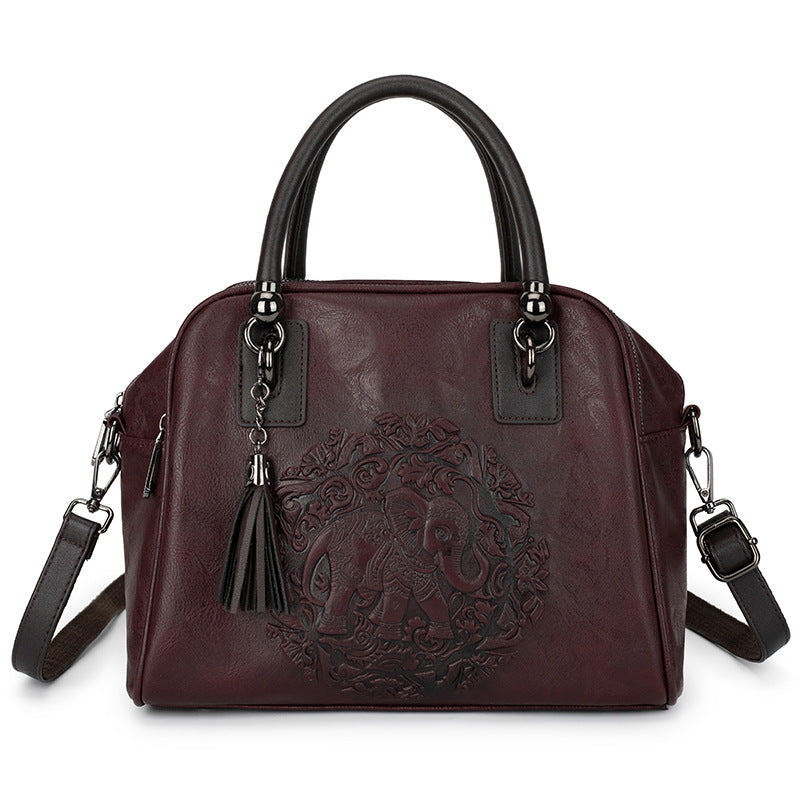Women's Retro Ethnic Points Versatile Boston Textured Women's Messenger Bag