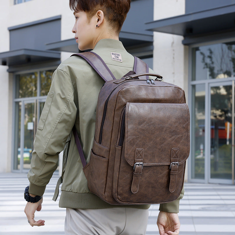 Men's Trendy Leather Large Capacity Computer Business Leisure Backpack