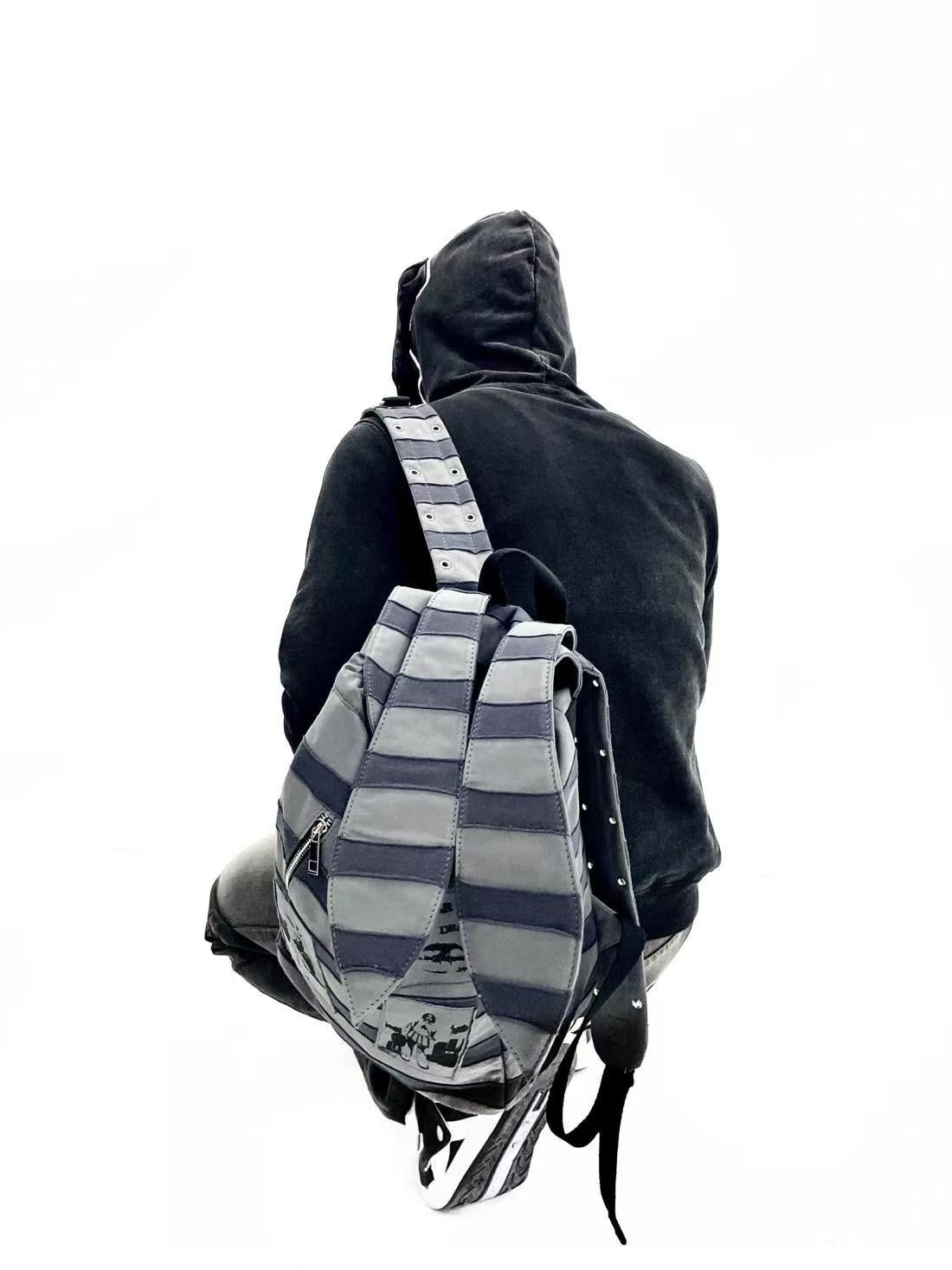 Striped Stitching Rabbit Ears Punk Rock Subculture Patch Women's Backpack