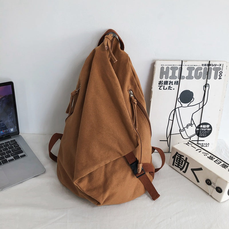 Women's Washed Canvas Idle Style Personalized Korean Solid Color Leisure Backpack