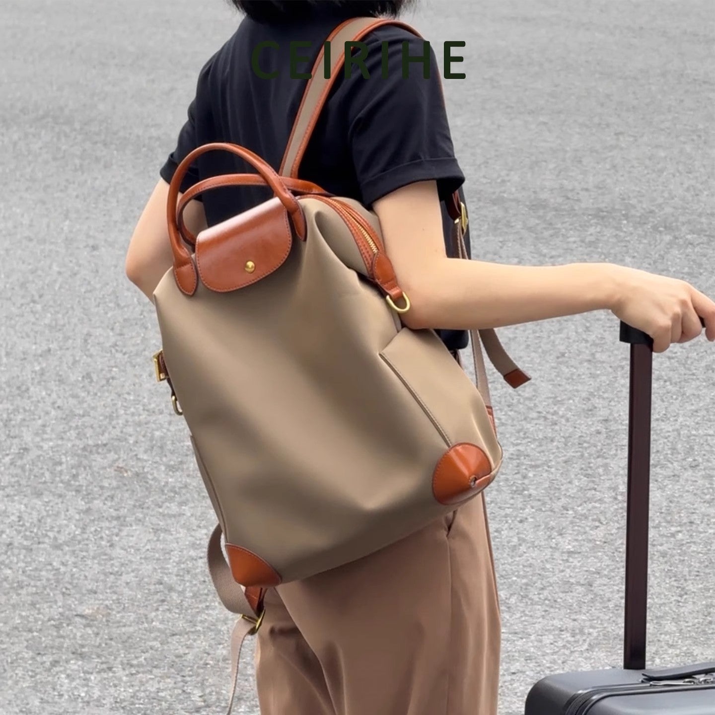 Genuine Leather Nylon Female Commuter Business Trip Computer Large Capacity Women's Backpack