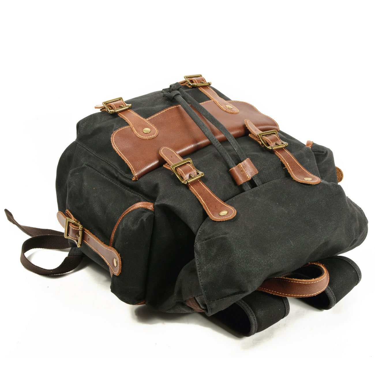 Men's Retro Canvas Leather Drawstring Quilted Large Capacity Backpacks