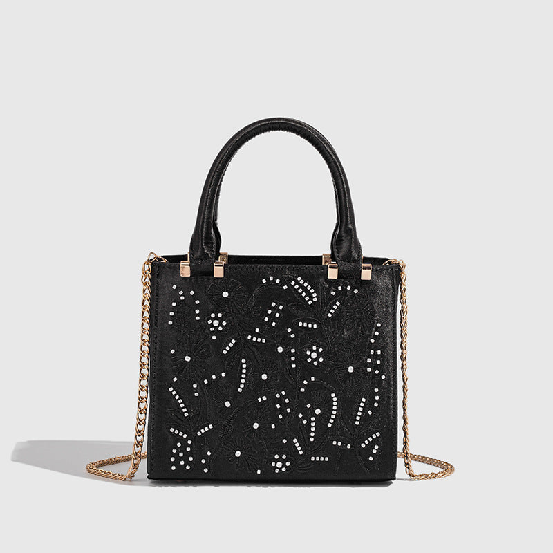 Women's Pearl Embroidered Fashion Silk Satin Textured Cheongsam Women's Messenger Bag