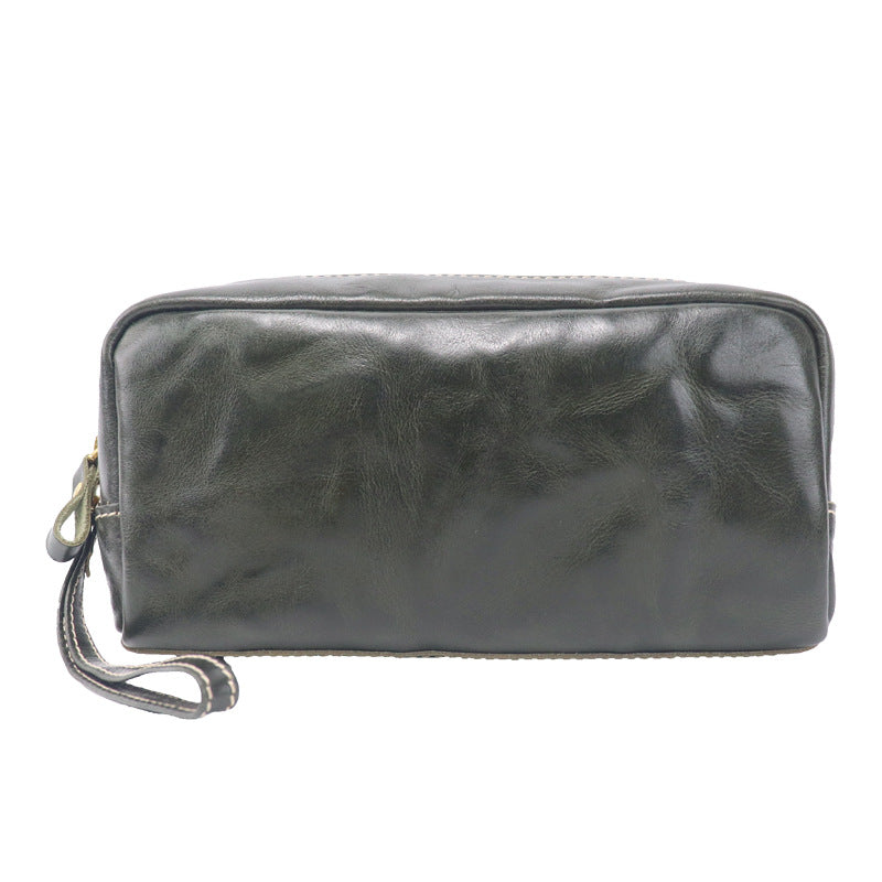 Tanned Leather Cowhide Wash Pencil Storage Large Makeup Bag