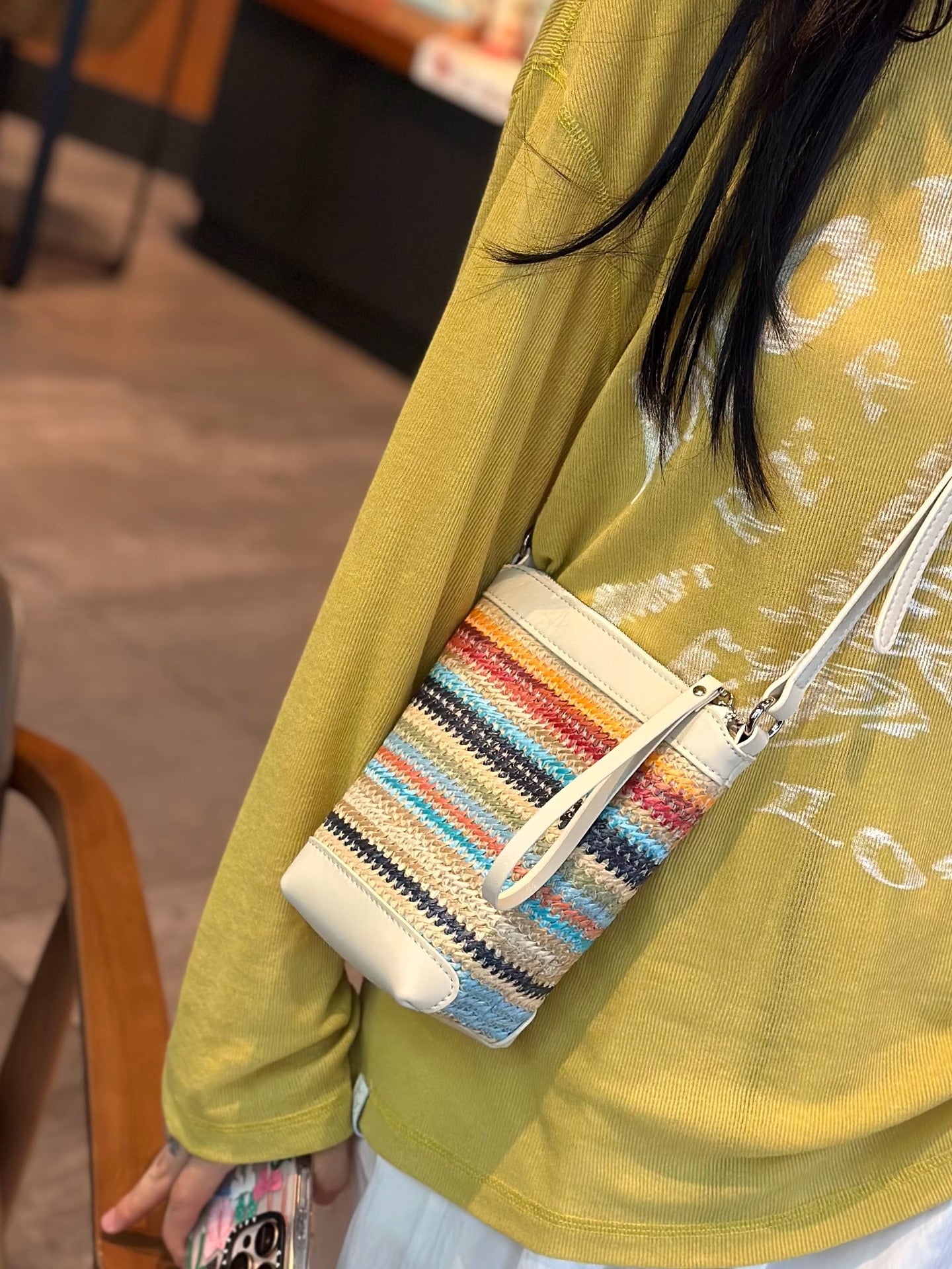 Women's Summer Raffia With Cowhide Woven Niche Women's Messenger Bag