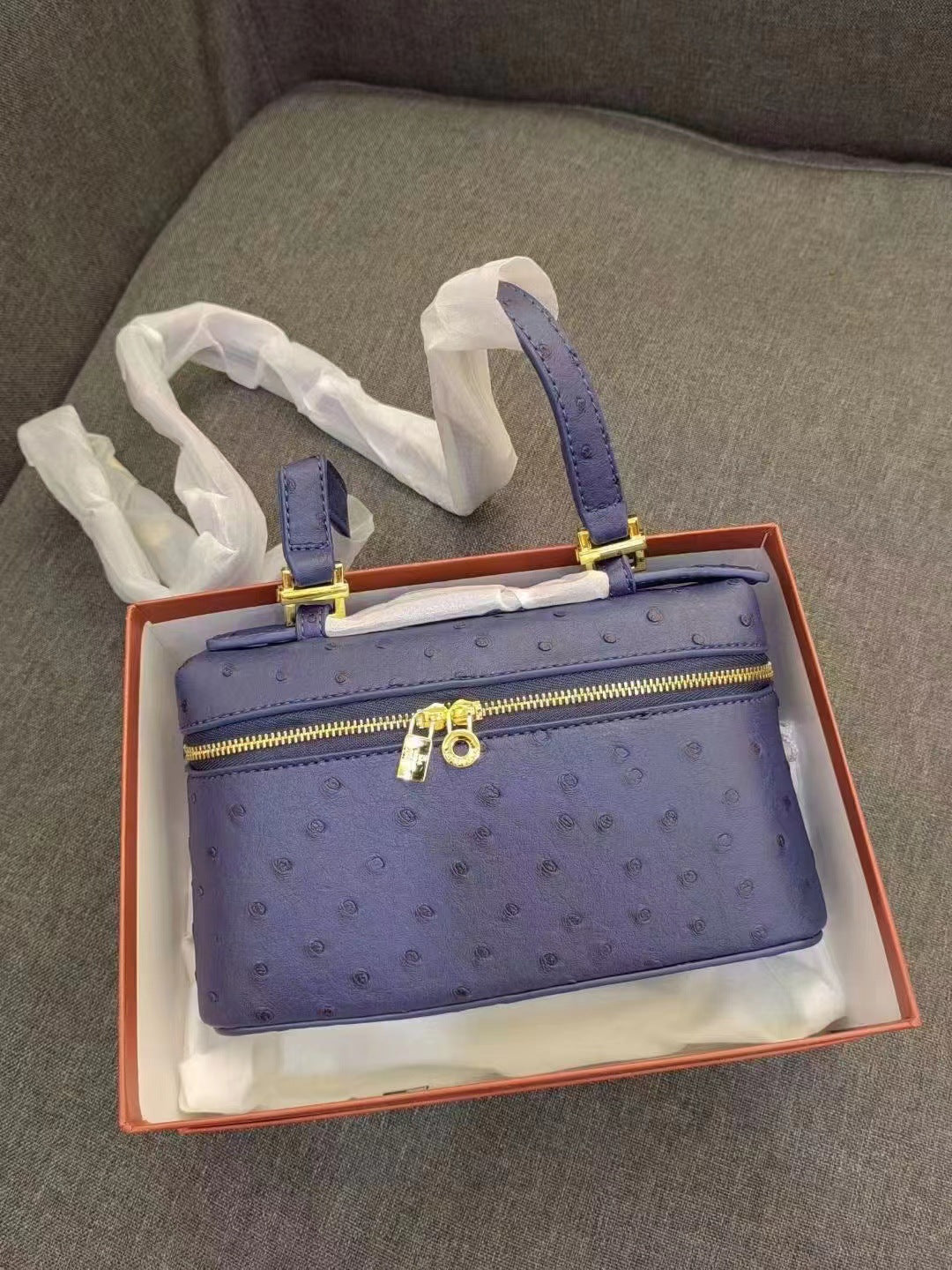Ostrich Grain Lunch Box Vintage Upscale Women's Messenger Bag