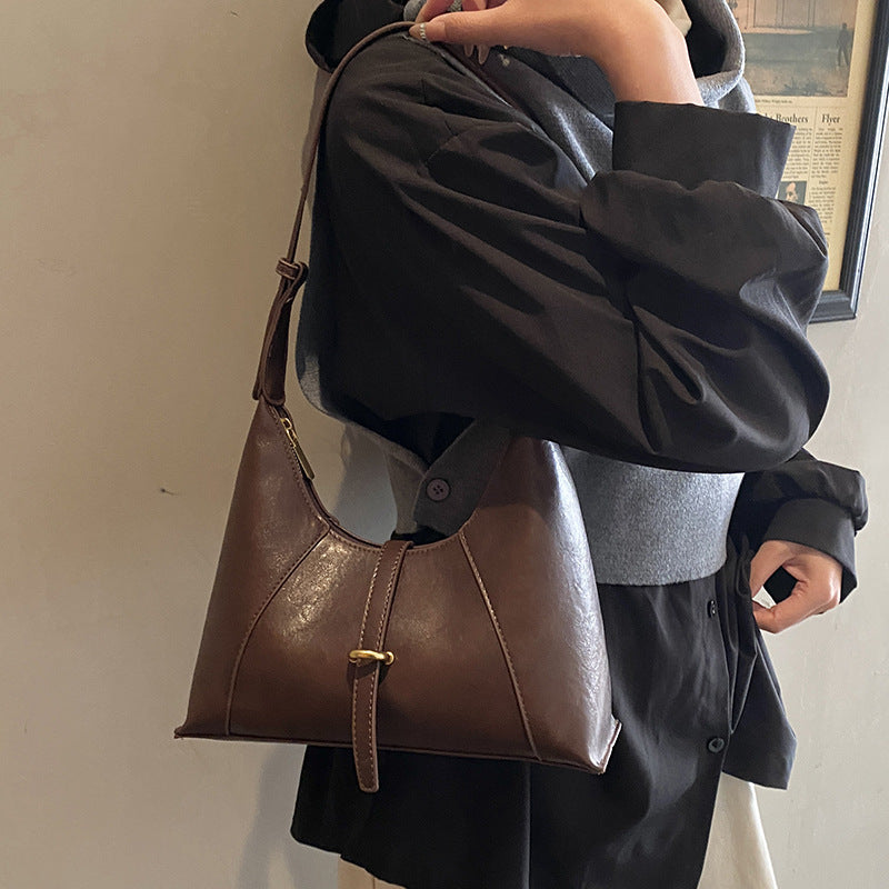 Women's Retro Soft Leather Baguette Fashion Underarm Bag