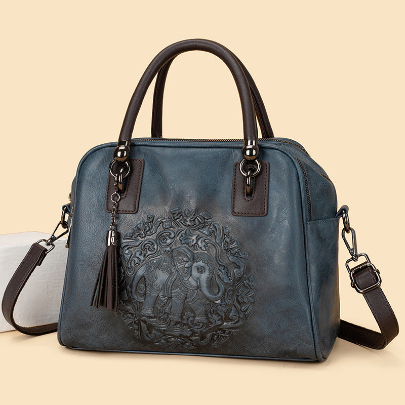 Women's Retro Ethnic Points Versatile Boston Textured Women's Messenger Bag