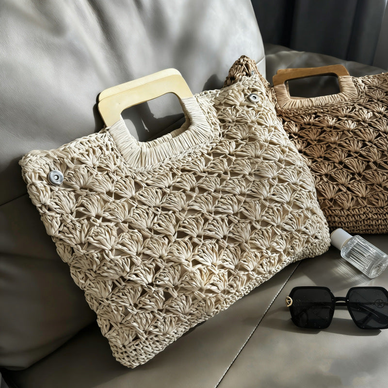 Women's Wooden Woven Handmade Summer Sea Beach Mori Style Women's Handbag