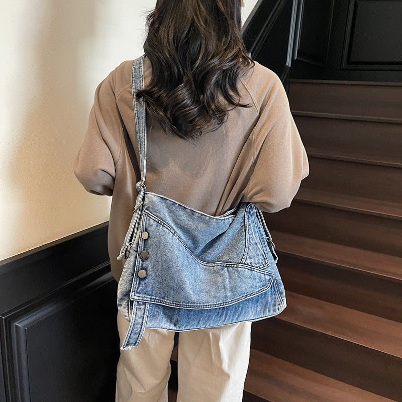 Women's Retro Washed Denim Large Capacity Trendy Tote Bag