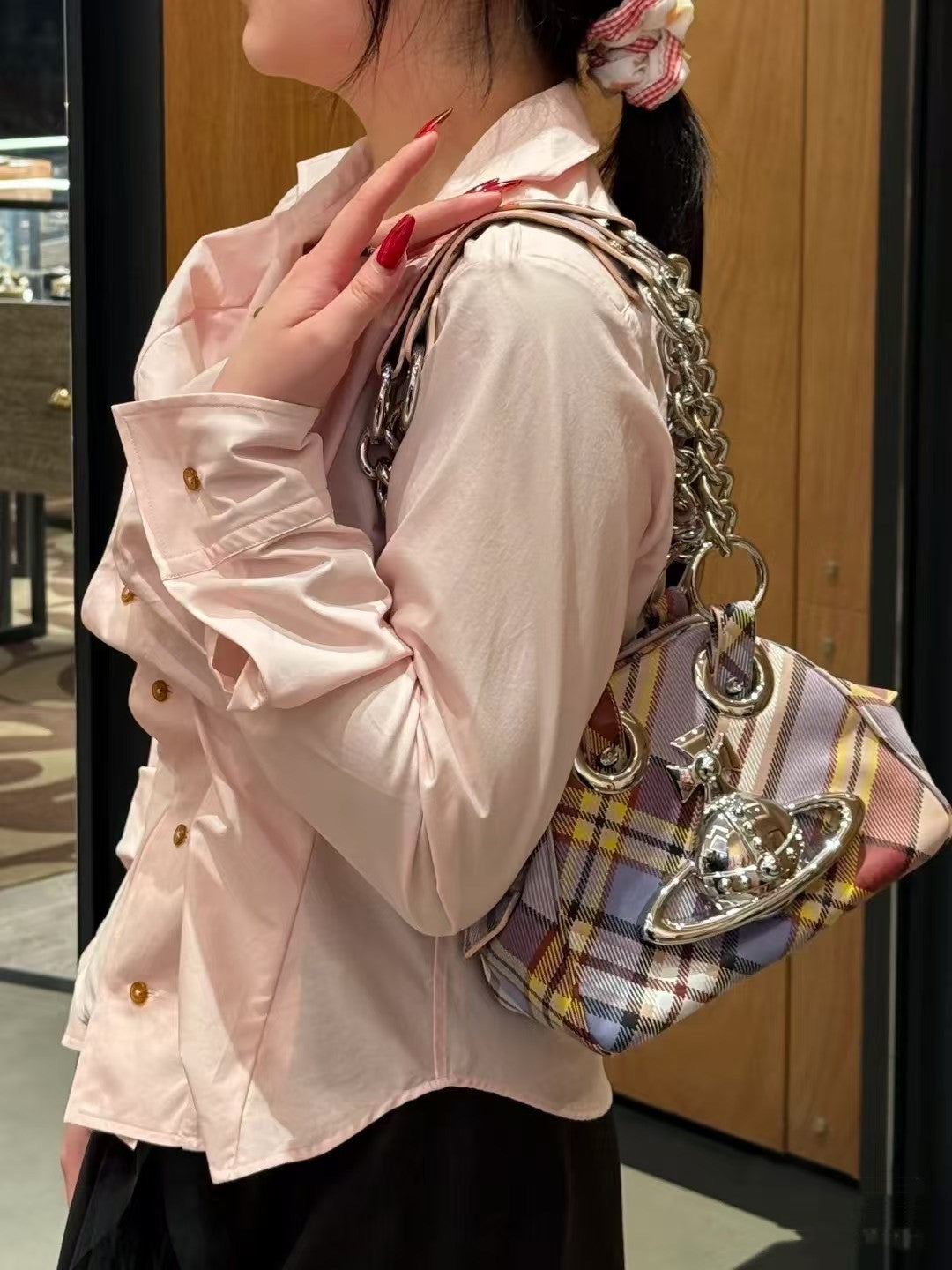 Mother's Big Saturn Punk Plaid Bowling Niche Bags