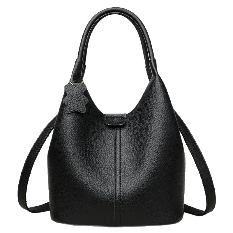 Women's French Hand Carrying Vegetable Basket Soft Leather Pattern High Tote Bags