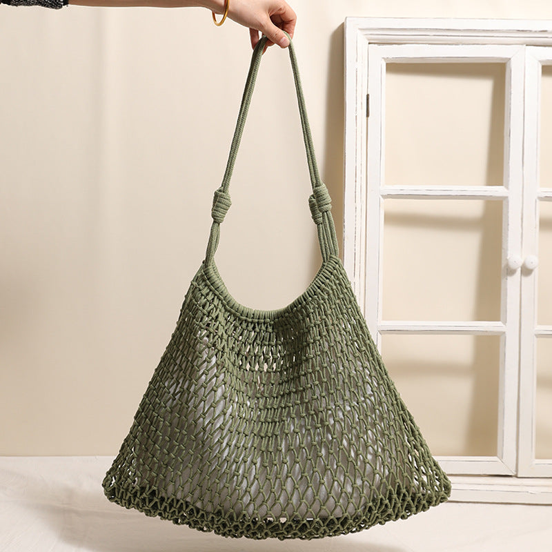 Fashion Fan-shaped Large Cotton Thread Woven Capacity Hollow Straw Seaside Women's Shoulder Bag