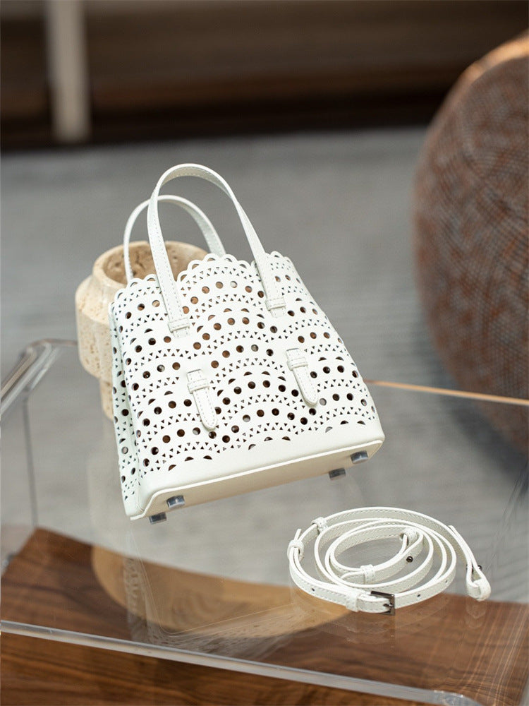Women's Wave Hollow Carved Calfskin Vegetable Basket Fashion Son Women's Shoulder Bag