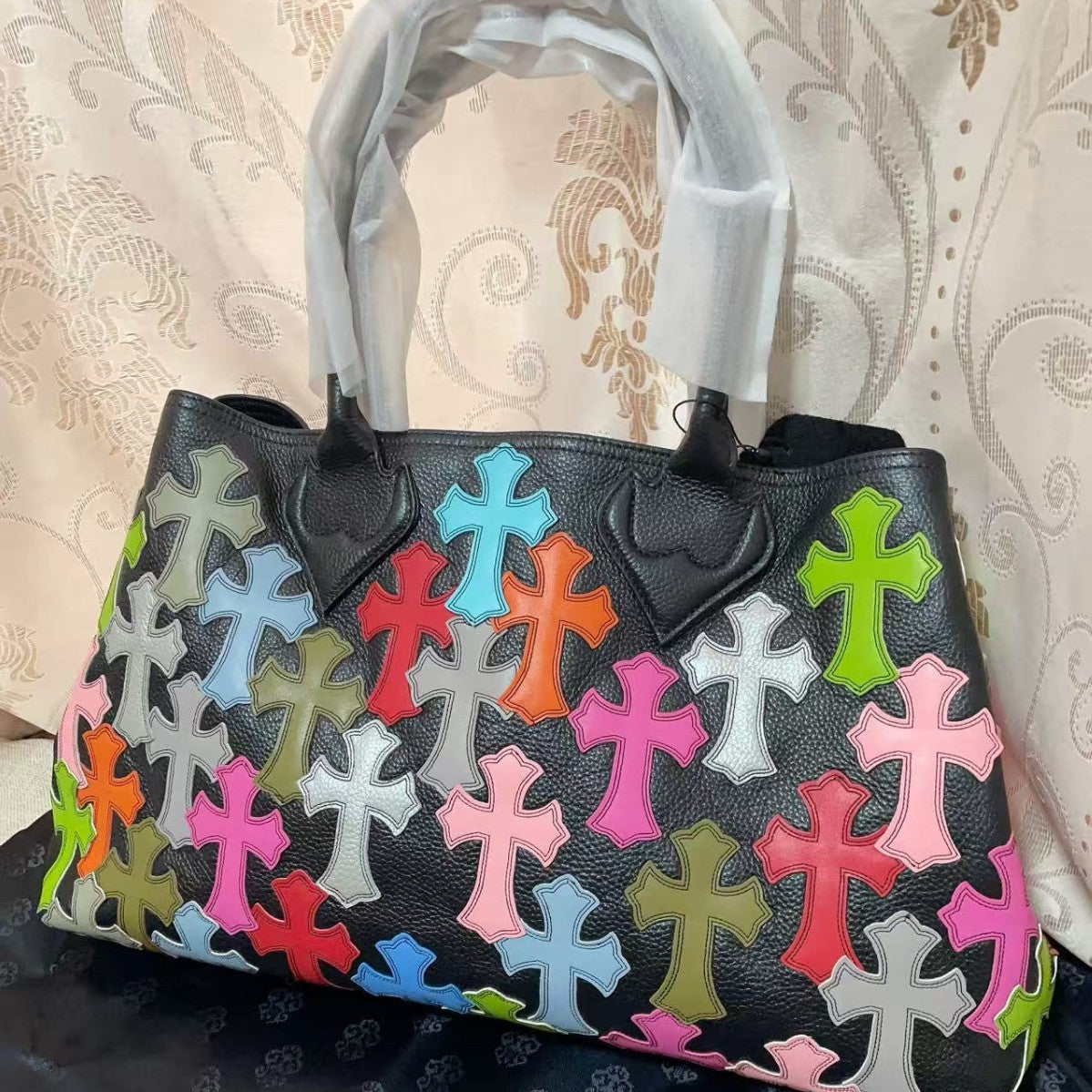 Women's Crowe Fashion Genuine Leather Portable Color Tote Bag